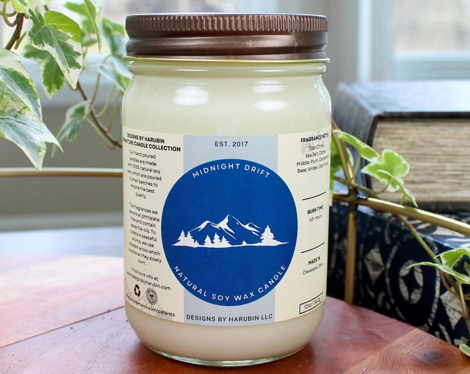 Midnight Drift Soy Candle | 12oz Candle | Hand Poured Soy Candle | 100% Natural Soy Wax Candle