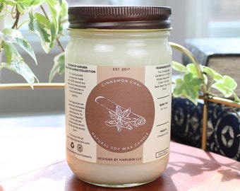 Cinnamon Chai Soy Candle: Hand Poured, 12oz, Fall Scent