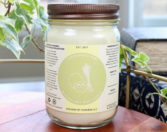 Lemongrass Kiwi Soy Candle | 12oz Candle | Hand Poured Soy Candle | 100% Natural Soy Wax Candle | Spring/Summer Candle