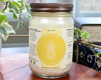 Pineapple Sage Soy Candle: 12oz Hand Poured Natural Scent