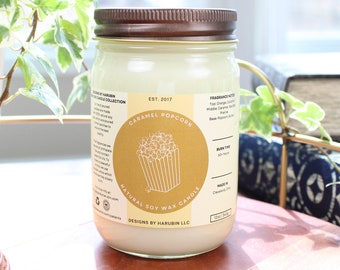 Caramel Popcorn Scented Soy Candle - 12oz Hand Poured Candle