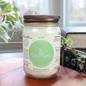 Citrus Tea Soy Candle | 12oz Candle | Hand Poured Soy Candle | 100% Natural Soy Wax Candle