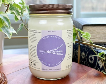 Lavender Oasis Soy Candle: Hand Poured, Natural Soy Wax (12oz)