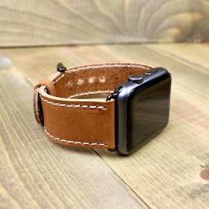 Handcrafted Leather apple Watch Band: Traditional Stitch, USA Made