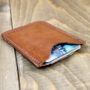 Leder Kartenhülle | Personalisiert | Minimalistischer Kartenhalter | Handgefertigte schlanke Brieftasche | Leder Geschenk | Portemonnaie mit Reißverschluss | Handarbeit