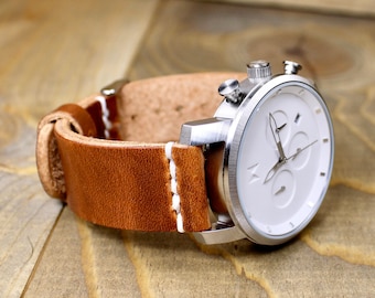 Hand-stitched horween Leather Watch Band: USA Made, 18-24mm