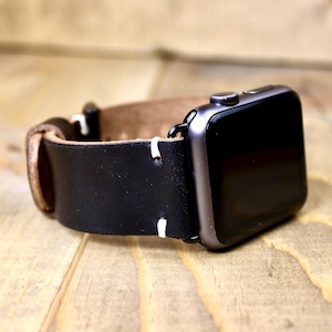 Leren horlogeband voor Apple Watch | Handgemaakt in de VS | Met de hand gestikt | 38,40,41, 42, 44, 45, 46 of 49 mm adapters | Leren accessoire