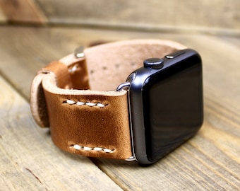 Hand-stitched horween Leather apple Watch Band: USA Made