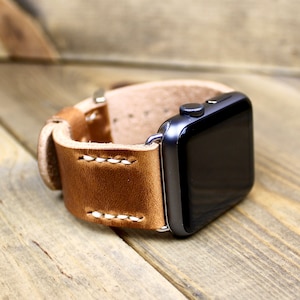 Bracelet de montre en cuir pour montre Apple | Fabriqué à la main | Cousu main | Adaptateurs 38, 40, 41, 42, 44, 45, 46 ou 49 mm | Cadeau en cuir pour homme ou femme