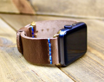 Hand-Stitched Horween Leather Watch Band for apple Watch