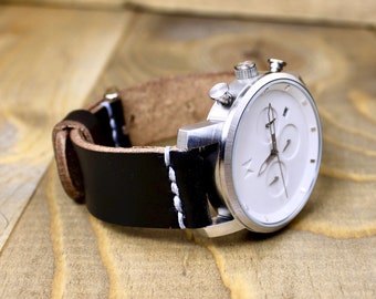 Handgefertigtes Uhrenarmband aus Horween-Leder: USA, Größen 18-24 mm
