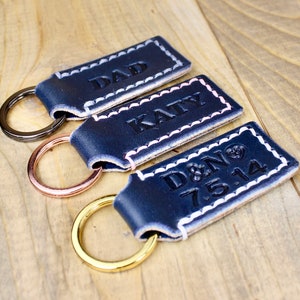 Personalized Navy Leather Keychain, wickett & craig leather  Key Fob