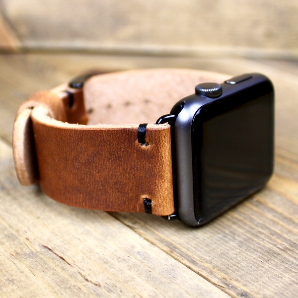 Leather Watch Band for apple watch | Handmade in the USA | 38, 40, 41, 42, 44, 45, or 49mm Adapters | Leather Gift for Men or Women