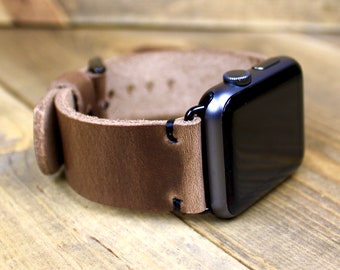 Handgefertigte Lederarmband für Apfel: Vollnarbenes Horween Leder, hergestellt in den USA