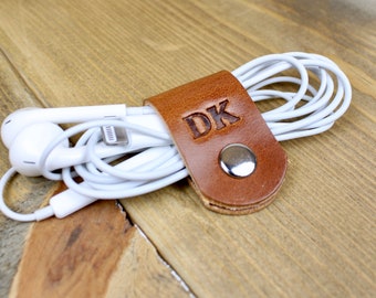 Cord Taco Leather cord keeper Personalized gift Cord Wrap