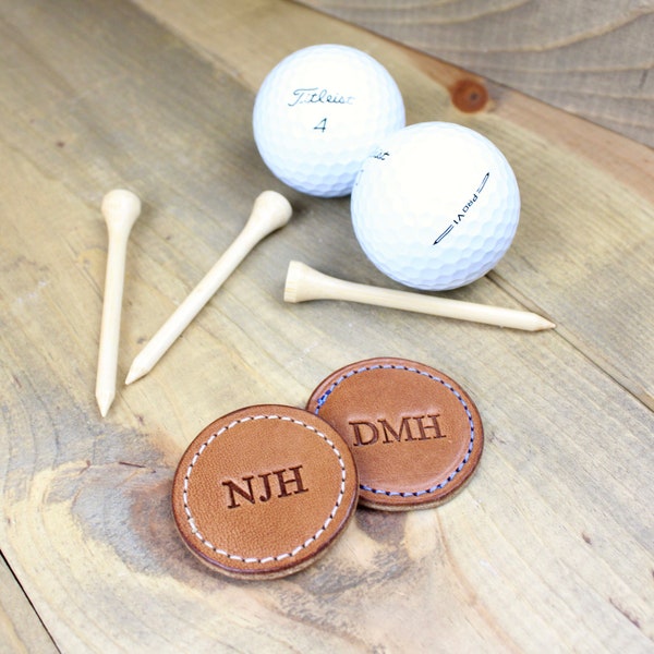 Handgefertigte Leder Golfball Marker mit Kostenlose Personalisierung | 3er Pack | Personalisiertes Golf Geschenk | Leder Accessoire | Geschenk zum 3.Jahrestag