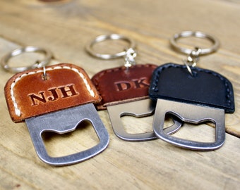 Personalized Leather Bottle Opener Keychain, Leather Gift, Mens Leather Accessory, Leather Key Fob, Keychain Bottle Opener
