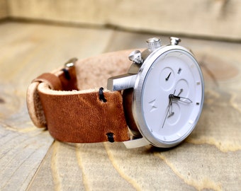 Handmade Horween Leather Watch Band: USA Made, Full Grain, Hand-stitched
