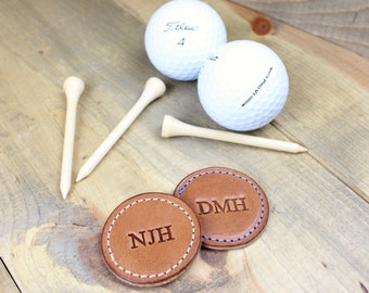 Handmade Leather Golf Ball Markers with Free Personalization | Pack of 3 | Personalized Golf Gift | Leather Accessory | 3rd Anniversary Gift