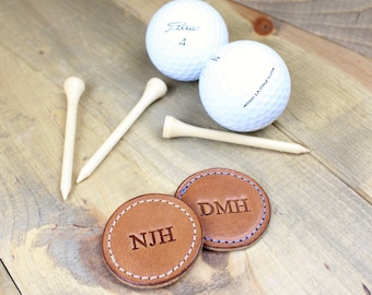 Personalized Leather Golf Ball Marker Set: Handmade 3-Pack