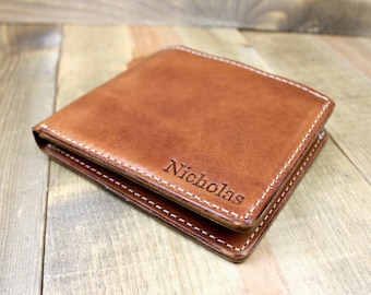 Leather Bi-fold Wallet Personalized | Custom Wallet for Him | Handcrafted Wallet | Leather Accessory | Husband 3rd Anniversary Leather Gift