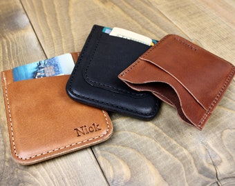 Hand Stitched Leather Card Sleeve Wallet: Personalized Money Clip