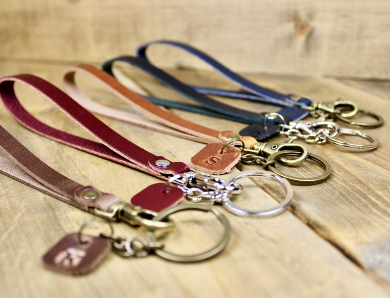 Leather Wristlet Keychain Free Personalization Keychain Etsy