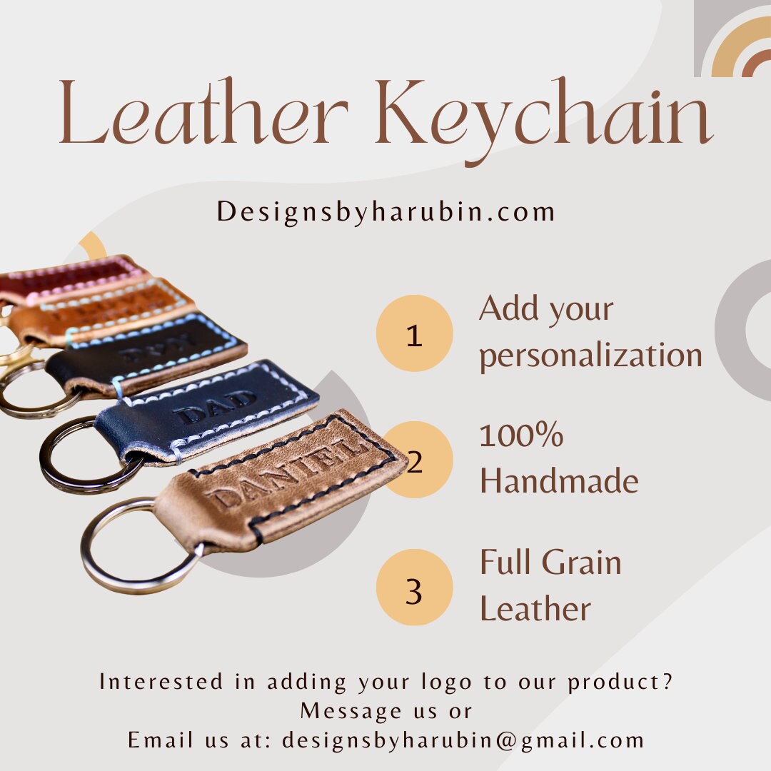 Personalized Leather Keychain, Handmade Horween or Wickett & Craig