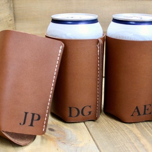 Leather Can Cooler Free Personalization | Groomsmen Gift | Company Logo | Personalized Leather Gift | Anniversary Gift