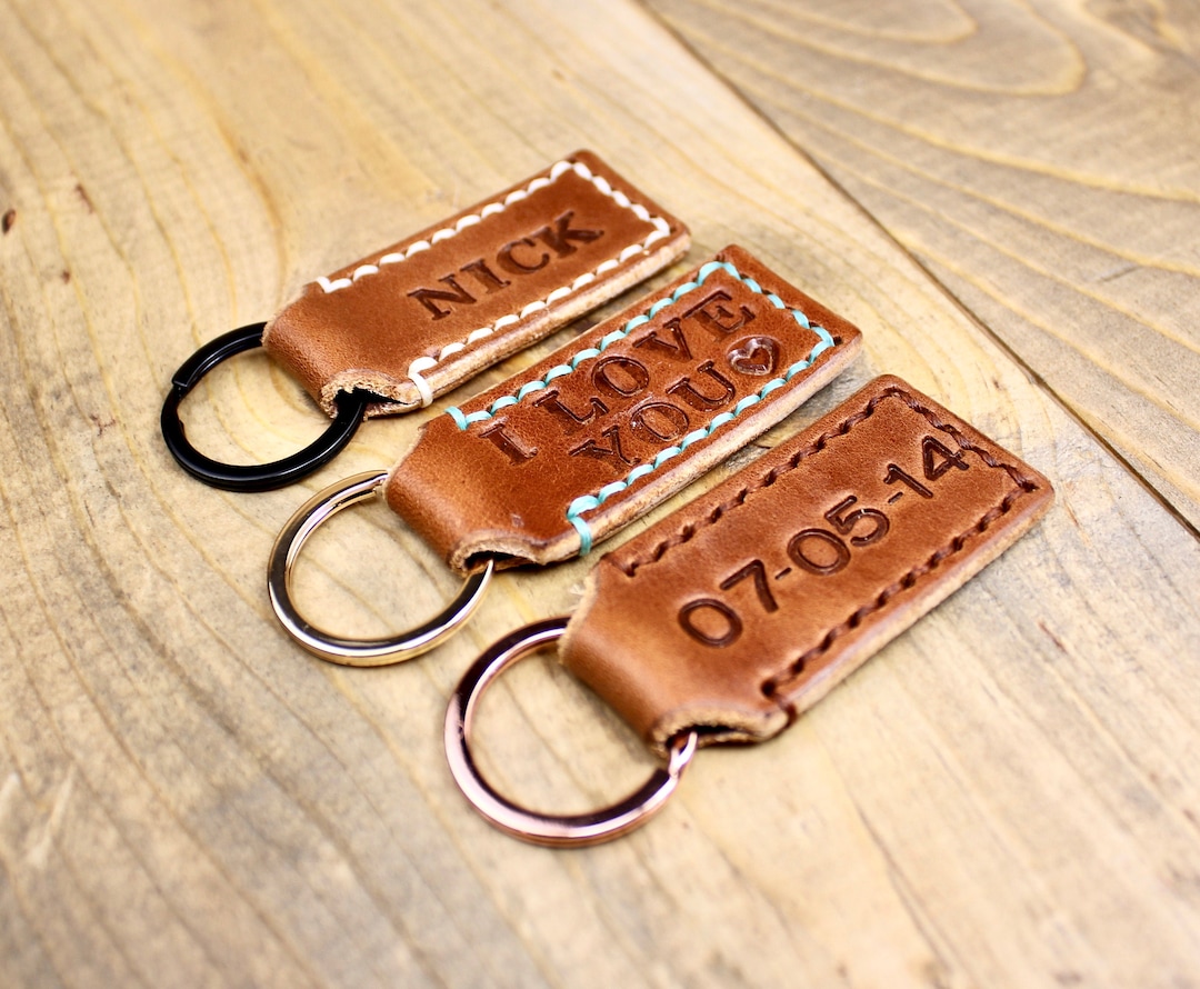 Buck Brown Leather Keychain Free Personalization Men Keychain Woman