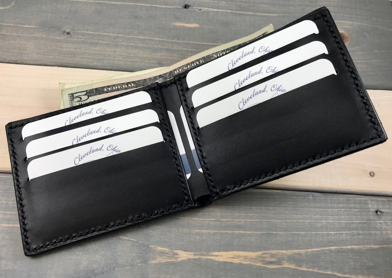 Personalized Leather Wallet Bifold Wallet For Him Handcrafted W Wickett Craig English Bridle Leather Black Brown Or Tan Leather - 