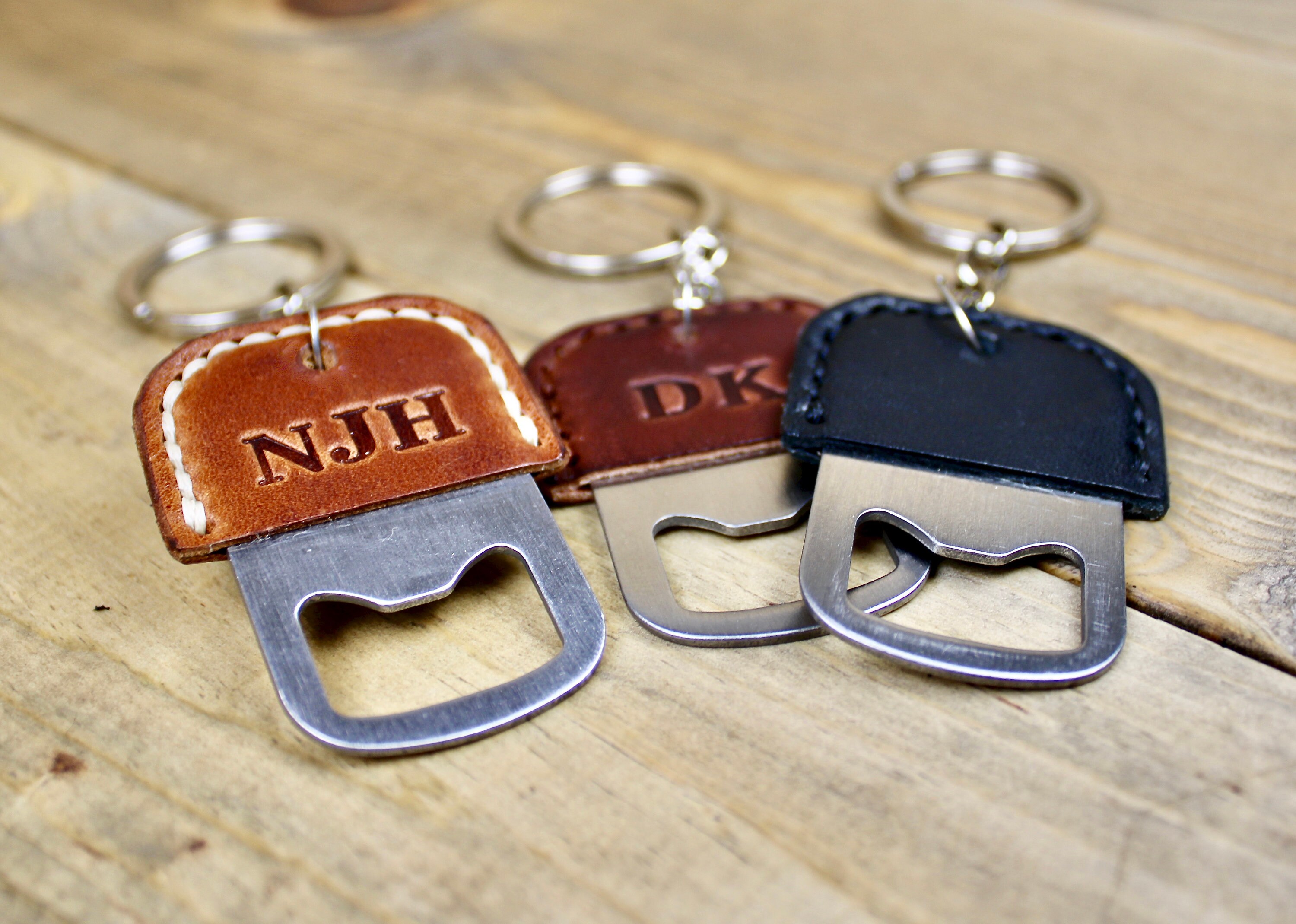 Custom Leather Bottle Opener Keychain Free Personalization Etsy