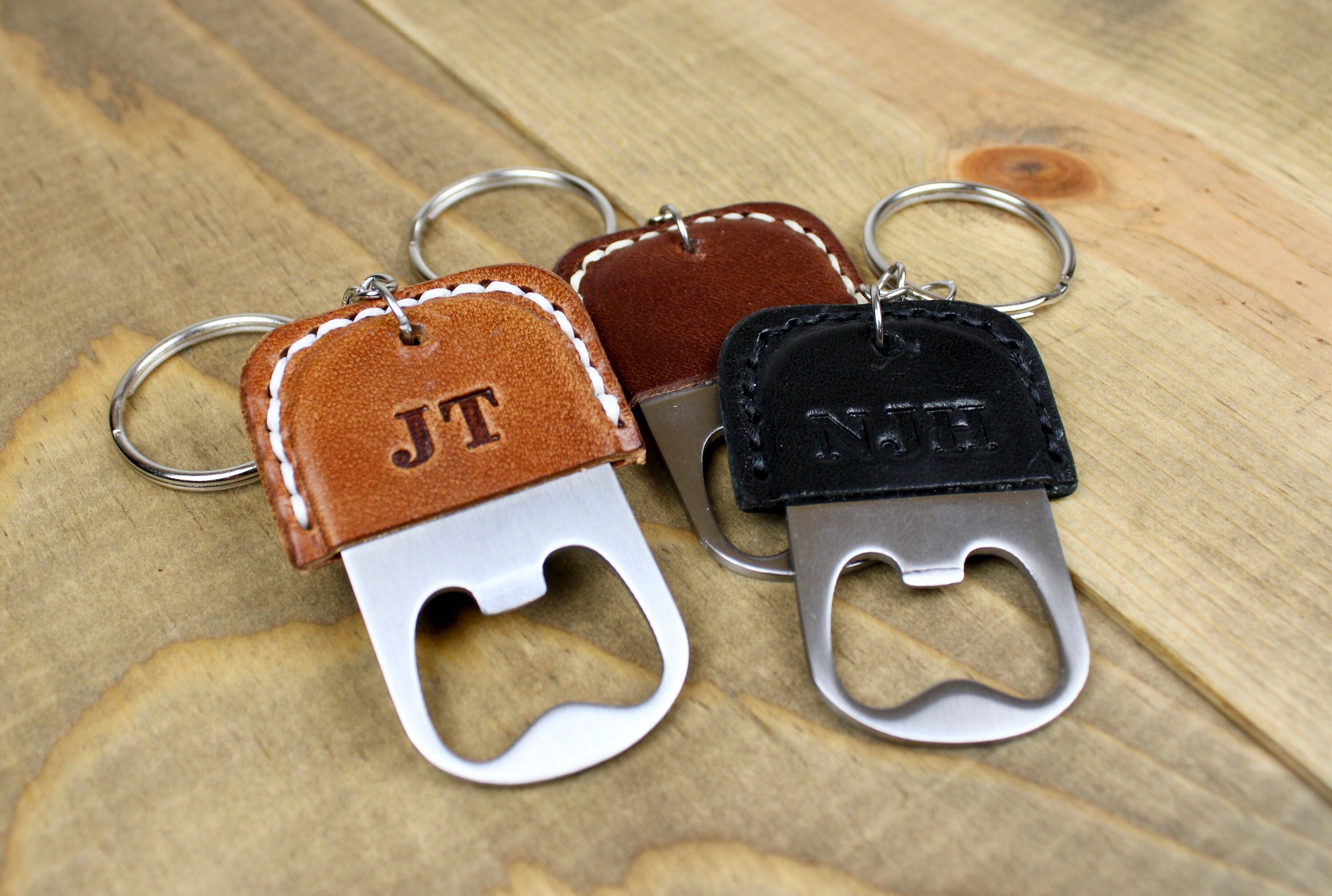 Leather Bottle Opener Keychain w/Free Personalization | Initials Bottle Opener | Personalized Leather Gift | Handmade Leather Accessory