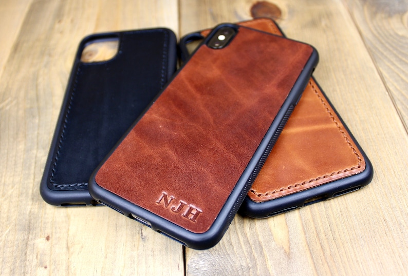 Handmade leather iPhone case with personalization. iPhone cases include: 12, 13, 14, and 15. Phone case for men or women.