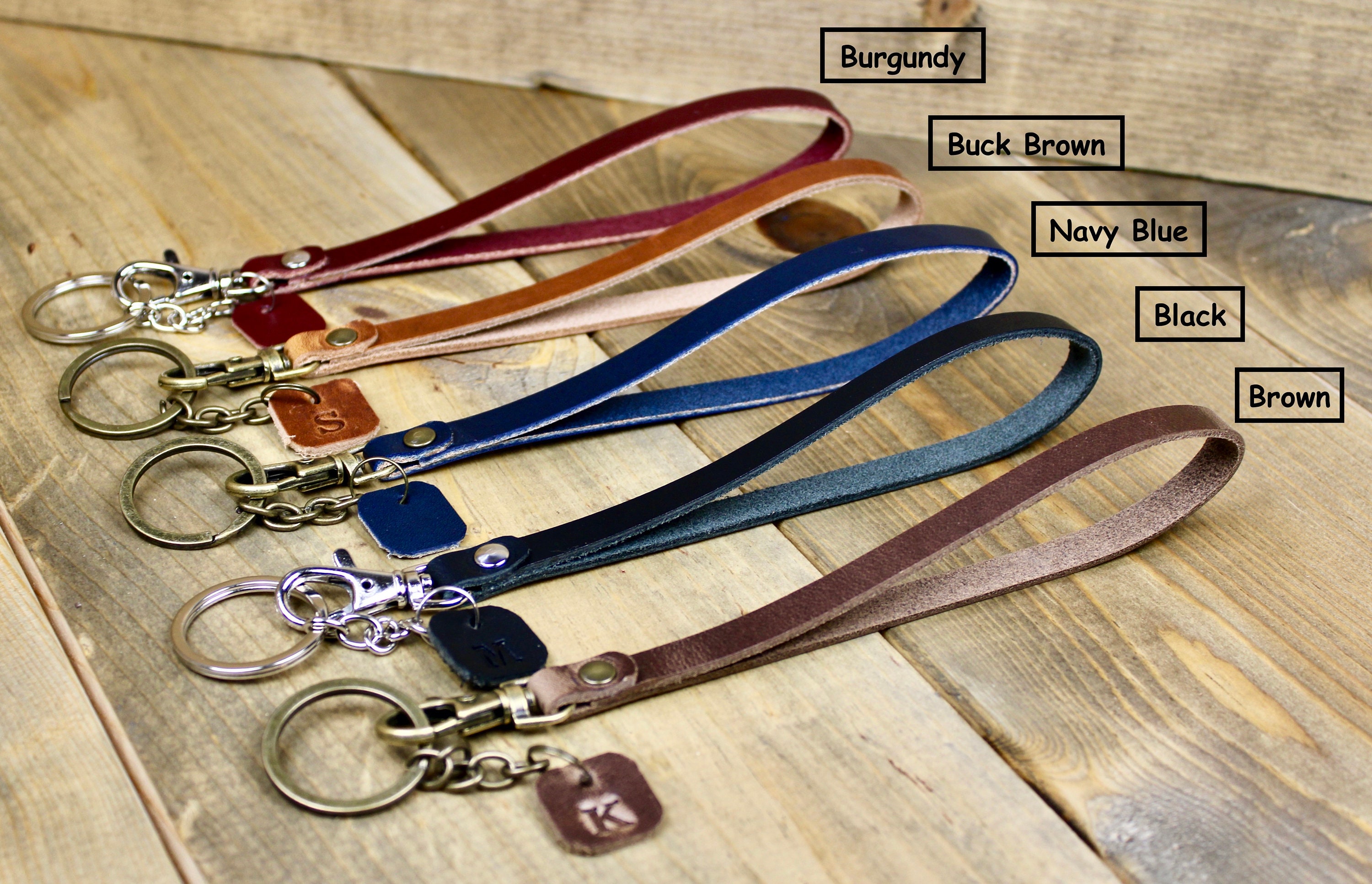 Leather Wristlet Keychain Free Personalization Keychain Etsy