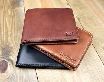 Leather Bifold Wallet with Personalization | Mens Leather Bifold Wallet | Women&#39;s Wallet | 3rd Anniversary Leather Gift | Gift for husband