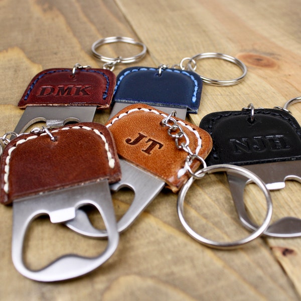 Leather Bottle Opener Keychain w/Free Personalization | Personalized Leather Gift | Groomsmen Proposal Gift | 3rd Anniversary Gift