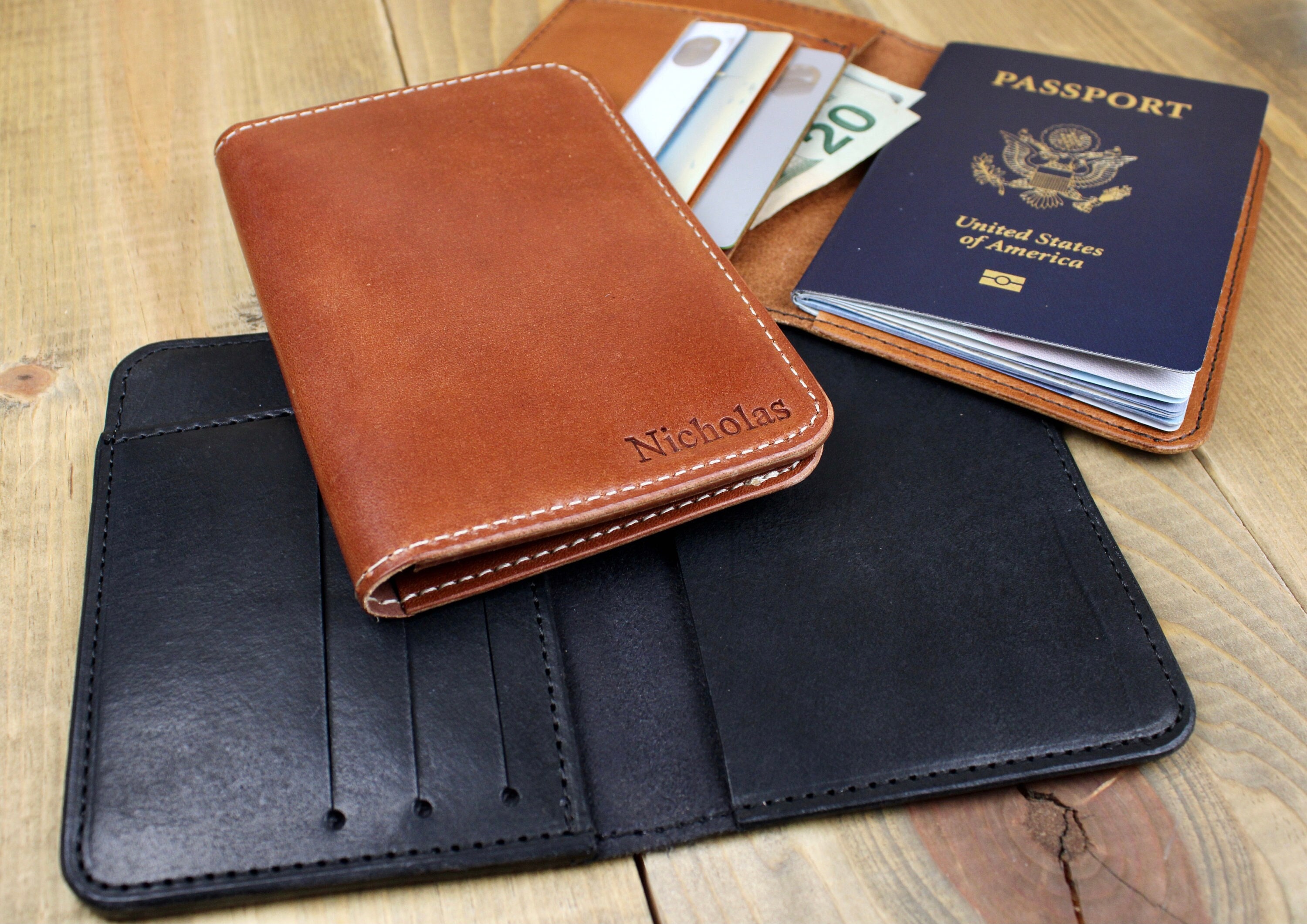 ◇Rest & Recreation◇ PASSPORT WALLET DARK BROWN Pocket Passport Holder Travel Wallet · Brown by Capra Leather