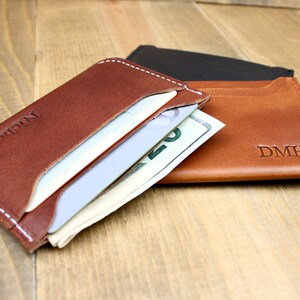 Cartera delgada de cuero con personalización gratuita / Cartera con bolsillo frontal / Cartera minimalista / Tarjetero de cuero / Cartera delgada de cuero