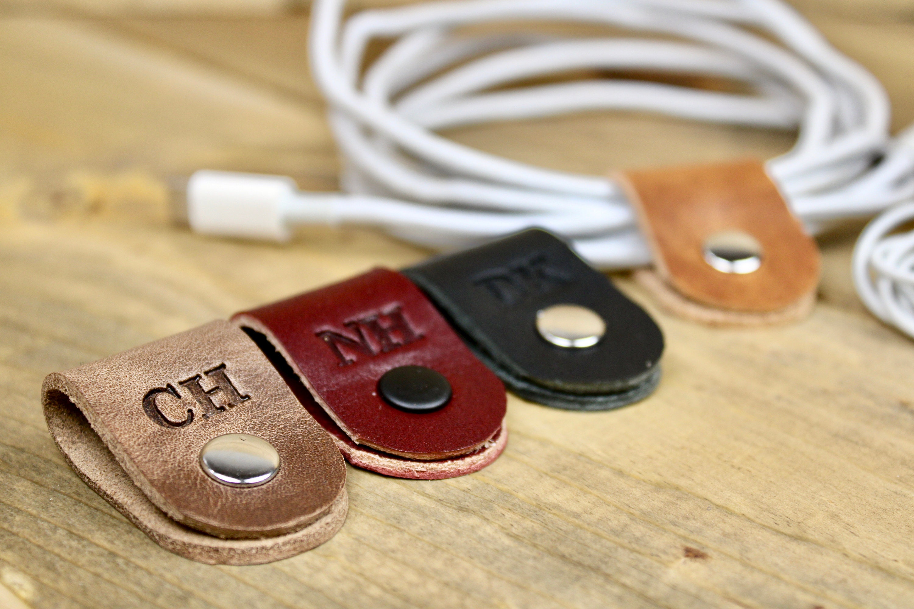 Cord Taco Leather cord keeper Personalized gift Cord Wrap