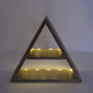 Lighted Triangle Pyramid Shelf - 2 shelf - 20 LED Lights - Gray / Blue Reclaimed Barn Wood