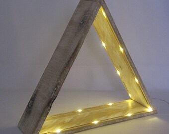 Lighted Triangle Pyramid Shelf - Single shelf - 20 LED Lights - White Reclaimed Barn Wood