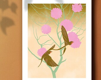 Swallows Flight (Mistletoe) A3 Illustration