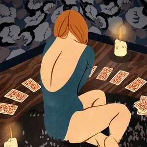 Lectura de tarot, ilustración, lámina firmada tamaño A3