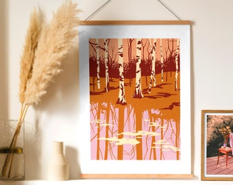 Birch Forest Illustration Print A3