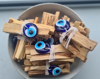 Palo Santo 'Off Cut' Bundle with 'Evil Eye', Smoke cleanse, smudge bundle, house clearing, blessing