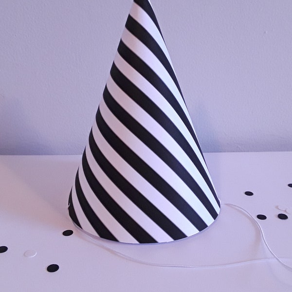 Black and White Striped Party Hats-8CT