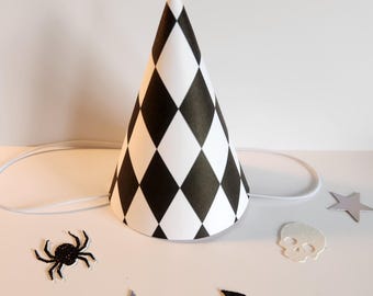 Mini chapeaux de fête arlequins*Chapeaux de fête d'Halloween*Chapeaux de fête coniques*Chapeaux de fête noirs et blancs