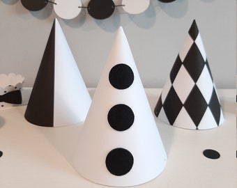 Pierrot Party Hats*Harlequin Party Hats*Black and White Party Hats-6CT