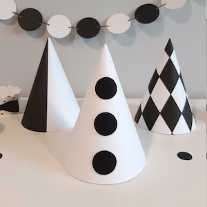 Pierrot Party Hats*Harlequin Party Hats*Black and White Party Hats-6CT